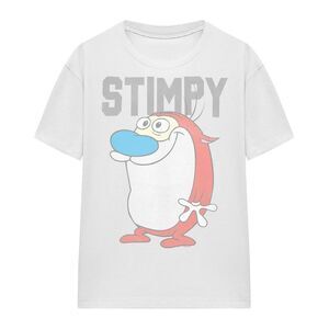 Ren & Stimpy Unisex Adult Collegiate T-Shirt / White